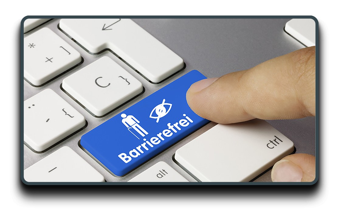 Screenshot eines Tablets auf welchem ein Teil einer Tastatur dargestellt wird mit einem Zeigefinger welcher auf eine blaue Barrierefreiheitstaste drückt